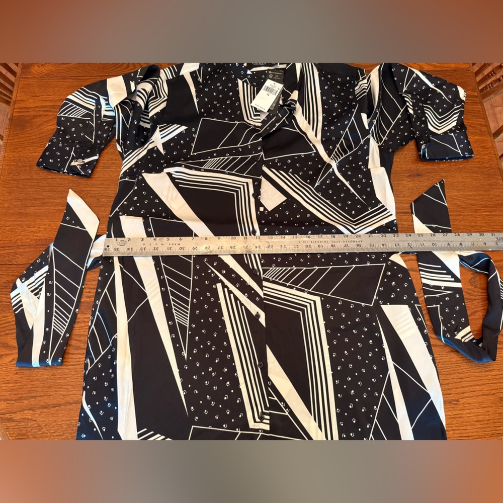 NWT Ralph Lauren Geo-Print Belted Sateen Silky Twill Shirtdress Black Cream 18 - Picture 7 of 16